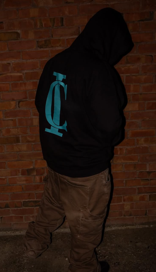 IC Records hoodie back logo in teal